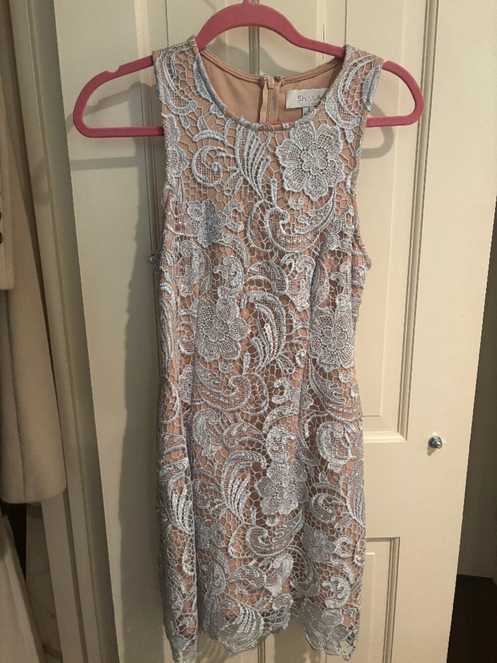 Lace Overlay on Nude Cocktail Dress